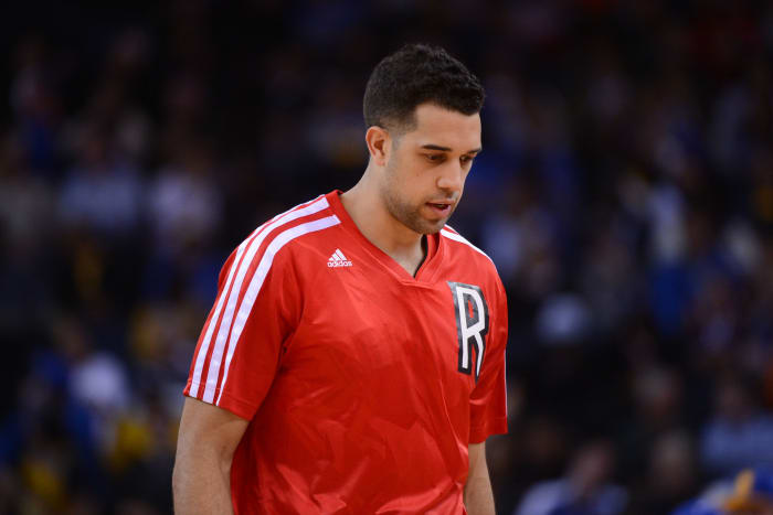 Toronto Raptors small forward Landry Fields (2) walks to the bench during the third quarter against the Golden State Warriors at Oracle Arena. The Warriors defeated the Raptors 112-103.
